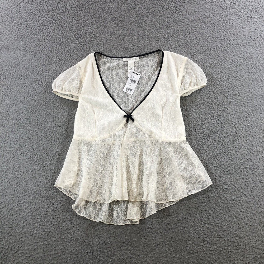 full tilt babydoll top shirt womens S White laced summer bow